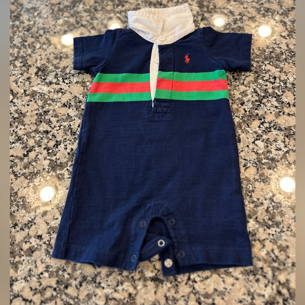 Baby Boy POLO RALPH LAUREN Shortall Romper -- SIZE 3 Months - Good Condition!